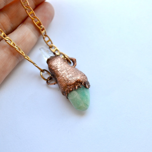 Imagen 3 de 7 de Collar Amazonita, Cuarzo Cristal, Set De Piedras, Cod1