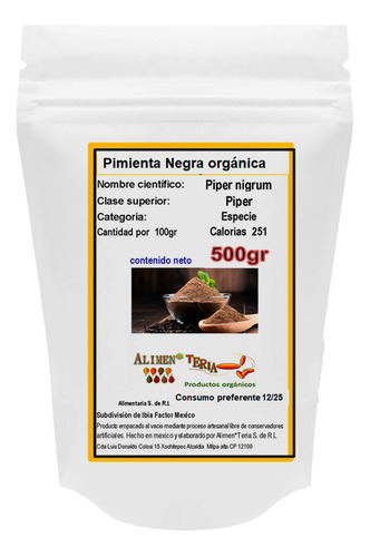 Pimienta Negra En Polvo 500gr Organica