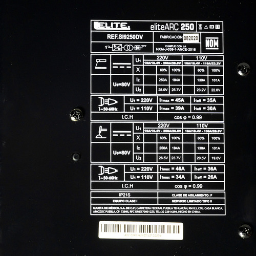 Soldadora Inverter 250a Elite Arc 250 Bivoltaje Con Cables