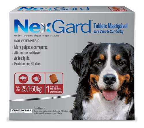 Kit Nexgard de control de pulgas y garrapatas para perros de 25 a 50 kg, 3 unidades