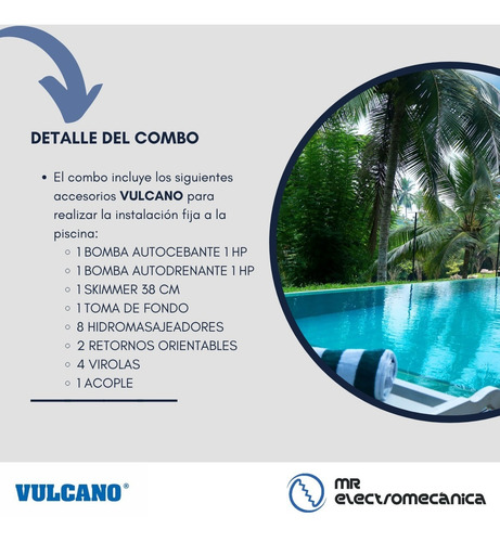 Imagen 2 de 10 de Kit Vulcano Pileta Hormigón: Bomba Bap100 1 Hp + Accesorios