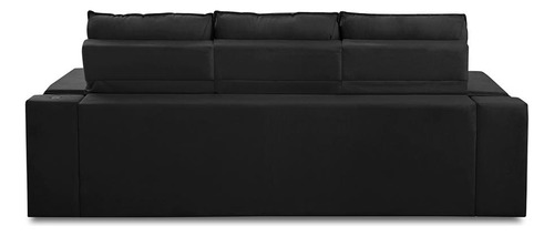 Sofá Retrátil Rec 3 Lug 2,30m Porta Copos Usb Hannah Suede Cor Preto