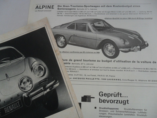 Lote X2  Alpine Renault 1300  Publicidad Revista No Folleto