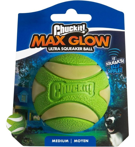 Juguete para perros Chuckit Max Glow Ultra Squeaker Ball, color verde medio