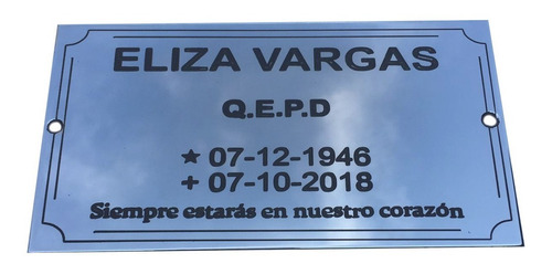 Imagen 1 de 10 de Placa Grabada Sobre Chapa De Bronce Cromada, Medida 11x7 Cm.