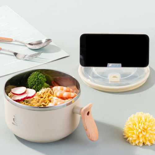 Tazón De Ramen Con Soporte Para Teléfono, Utensilios Caqui