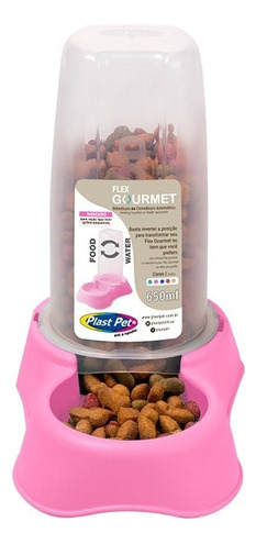 Bebedouro E Comedouro Flex Gourmet Plast Pet 650ml Cor Rosa