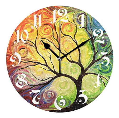 Wamika Reloj De Pared Árbol De La Vida Arco Iris Rama Hojas 