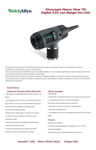 Imagen 7 de 12 de Otoscopio Macroview Tm 3.5v Welch Allyn Con Mango Ion Litio