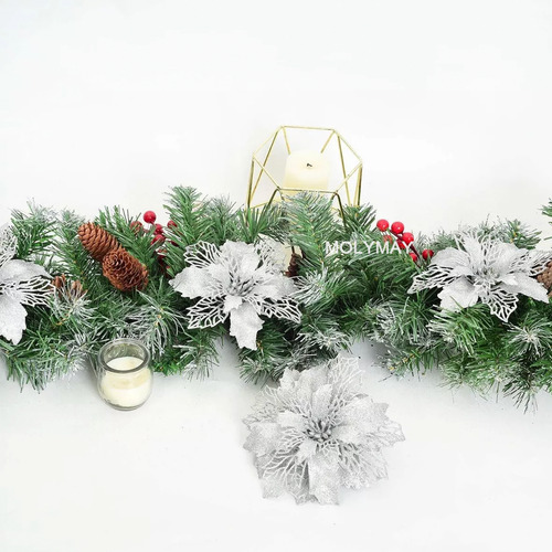 20 Pcs Flores De Navidad Con Clip Decoraciones Navideñas