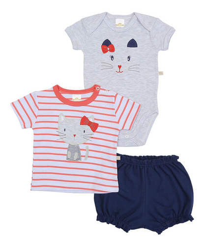 Kit 3 Peças Body, Camiseta E Shorts Best Club Baby Branco, V