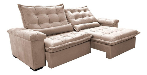 Sofá Retrátil e Reclinável 2,55m Cama inBox Big Fresh. com SoftGel D40 Velupluma Bege