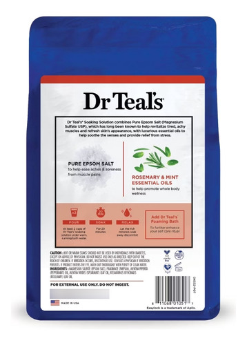 Dr Teal's Baño Sales Epsom C/magnesio Terapia De Bienestar. Menta Romero
