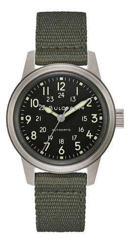 Reloj Bulova 96a259 Hombre Automatico Color de la malla Verde Color del bisel Plateado Color del fondo Negro