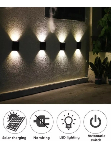 Pack 2 Foco Luz Aplique Solar Led Pared Exterior Luz Fria