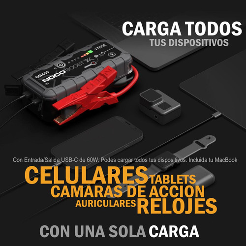 Imagen 6 de 10 de Arrancador Portatil Auto Power Bank Cargador Usb Noco 1750a