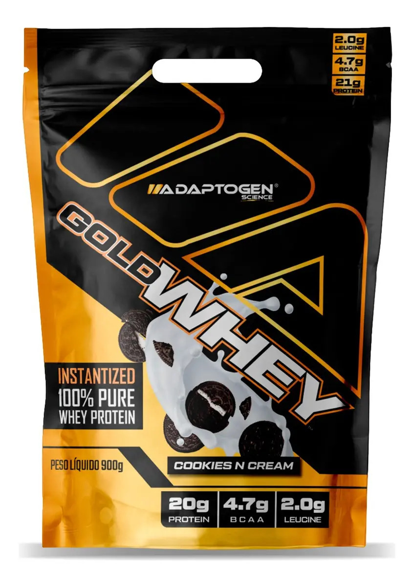 100% Gold Whey Refil Concentrado 900g - Adaptogen Science Sabor Cookies