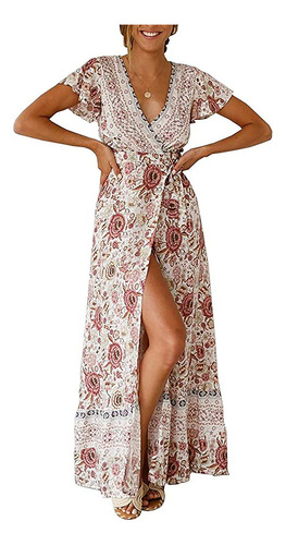 Vestido De Verano Con Cuello En V Para Mujer, Playa, Bohemio