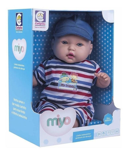Boneco Miyo 47cm Roupa Listrada Macio E Cheiroso - Cotiplás