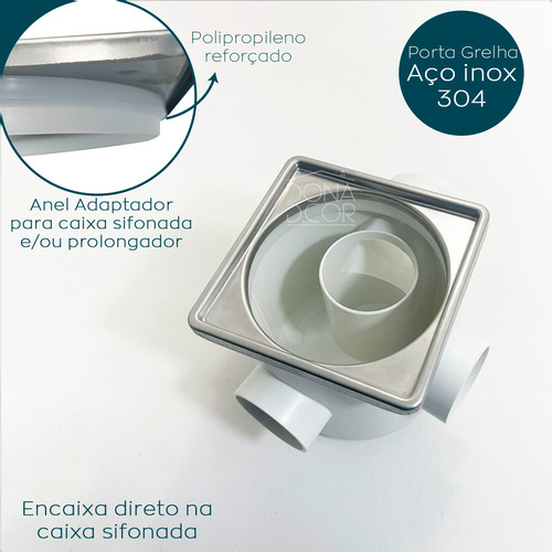 3 Tampa Cega E Porta Grelha 10x10 Inox Caixilho Suporte Ralo