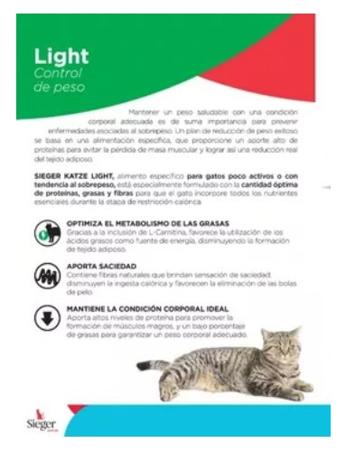 Sieger Gato Katze Light X 1 Kg Light Control De Peso