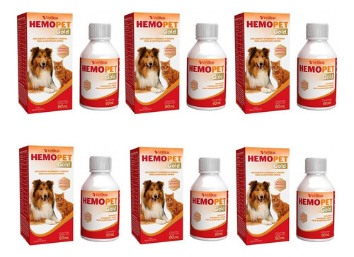 Kit 06 Suplemento Alimentar Hemopet Gold P/cães Gatos 60ml