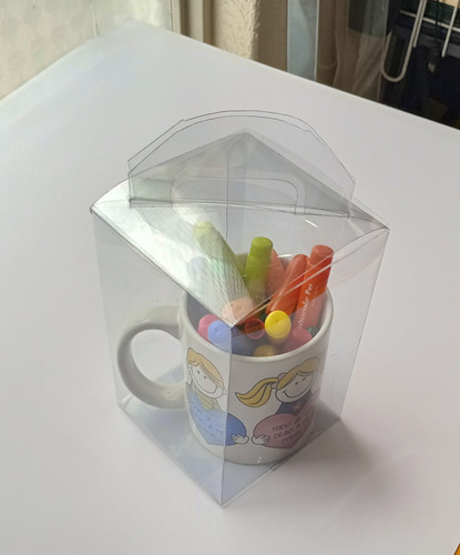 Caja Para Taza 10x10x15cms Transparente Cierre Canasta 10pz