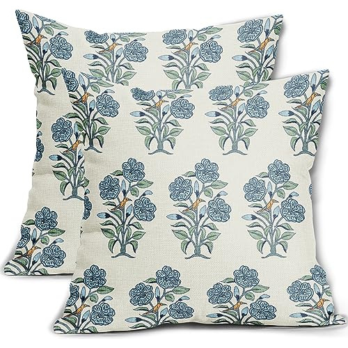 Fundas De Almohada Decorativas Estampado De Flores Azul...