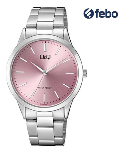 Q&q Reloj Análogo Malla De Acero Inoxidable C10a-016py Febo Color de la correa Plateado Color del fondo Rosa