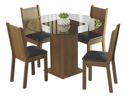 Conjunto Sala Jantar Débora Madesa Mesa Tamp Vidro Redond Rp Cor Rustic/Preto MDJA0401085ZPT