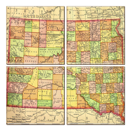 South Dakota Posavaso Mapa Vintage Juego 4