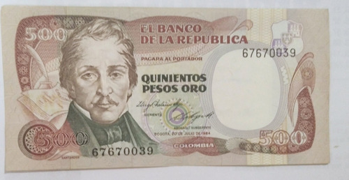 Billete Colombiano De 500 Pesos Año 1984