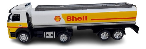 Miniatura Caminhão Shell Volvo Tanque Acende Farol C Barulho Cor Amarelo Com Branco