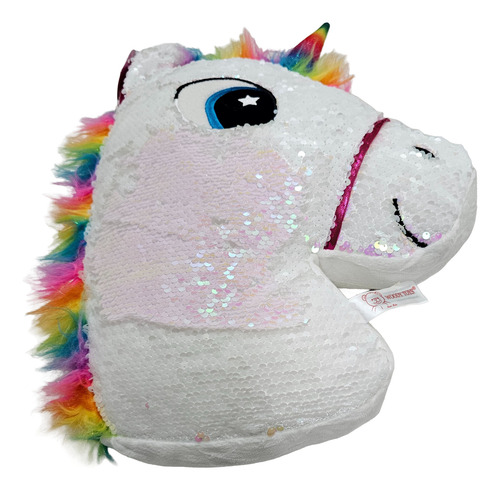 Peluche Almohadón Unicornio Lentejuelas Reversibles Blanco
