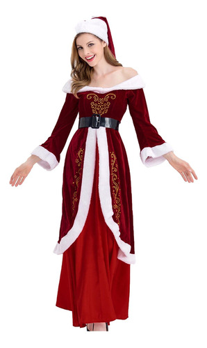 Vestido Navidad Para Mujer Hombro Descubierto Manga Larga