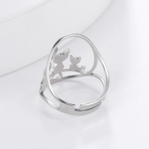 Imagen 8 de 8 de Anillo Gato Sentado Mujer Ajustable Acero Plata Minimalista
