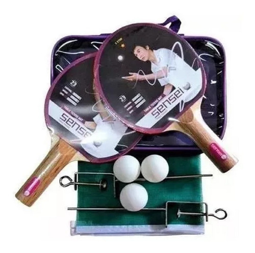  Ping Pong Set Completo Sensei Red + 2 Paletas + 3 Pelotitas