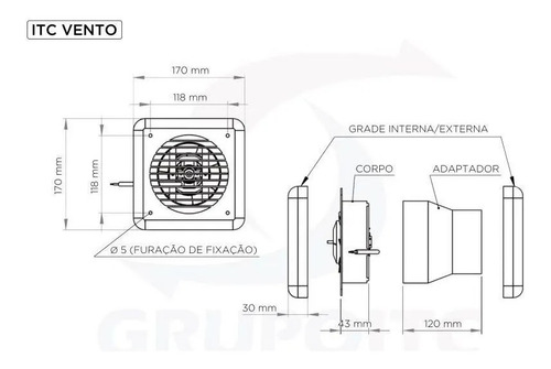 Imagem 6 de 6 de Exaustor De Ambientes Banheiros Itc Vento Com Adaptador 18w