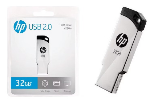 Usb Hp Original 32gb Flash Drive V236w Metalico Tipo Llave!!