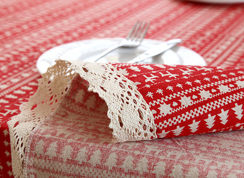 Mantel De Lino Y Algodón Con Forma De Árbol De Navidad Rojo