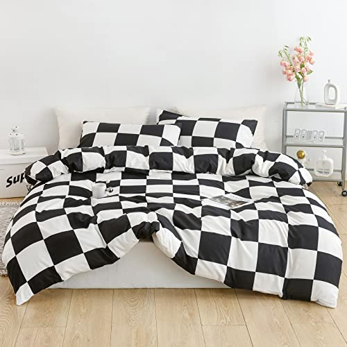 Juego De Funda Nórdica Cuadros Blanco Y Negro Cama Que...