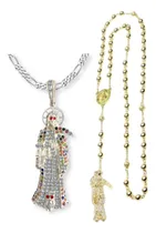 Comprar Collar Santa Muerte 7 Potencias Plata Con Zirconias 2u Plata 7 Potencias + Rosario Santa Muerte
