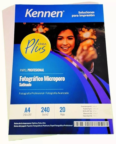 Papel Fotográfico Rc Microporo Satin Kennen 240grs A4 20hjs