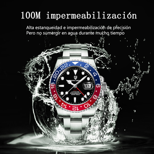 Reloj Pagani Design Pd-1662 Gmt Masculino Plateado Silvery Blue/red Negro