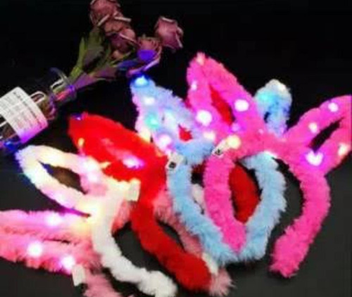 10 Pcs Orejas De Peluche Conejo Con Luz Led Colores
