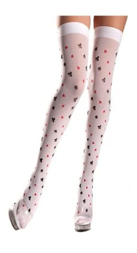 Be Wicked Women  S Nylon Playing Card Pattern Thigh High