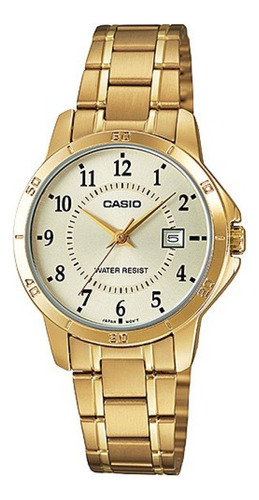 Reloj Casio Dama Analogo Acero Dorado Fecha Mod Ltp-v004g-9b