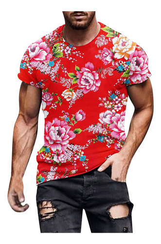 Polera M Para Hombre, Con Estampado Floral, A La Moda, Fit