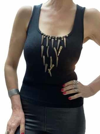 Remera Musculosa Mujer Talle S Modal Negro Intenso Con Cuent