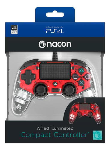 Controle Transparente Para Ps4 Pro Nacon Wired Illuminated Cor Vermelho